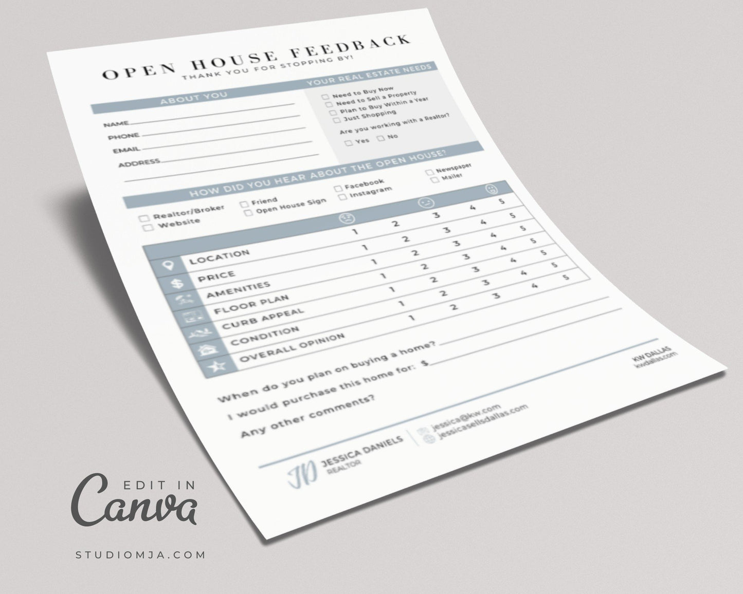 Open House Feedback | Real Estate Form Template
