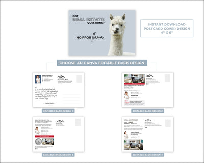 Got Real Estate Questions? No Probllama | Funny Real Estate Referral Postcard Download