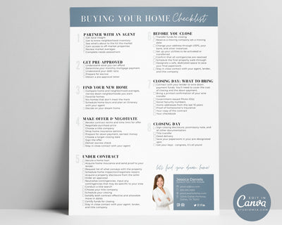 Real Estate Home Buyer's Checklist, Real Estate Marketing, Printable Checklist, Real Estate Buyer's Guide, Canva Template, Logo
