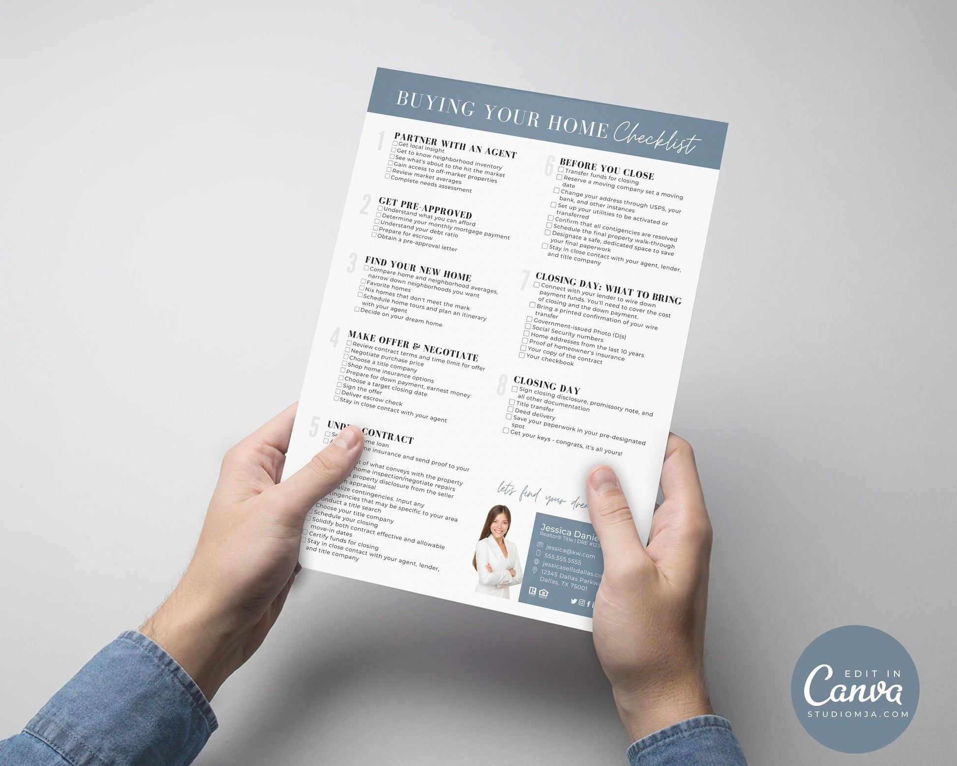 Real Estate Home Buyer's Checklist, Real Estate Marketing, Printable Checklist, Real Estate Buyer's Guide, Canva Template, Logo