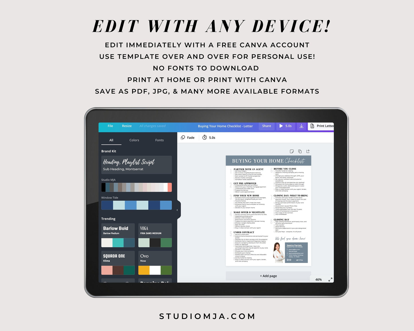 Real Estate Home Buyer's Checklist, Real Estate Marketing, Printable Checklist, Real Estate Buyer's Guide, Canva Template, Logo