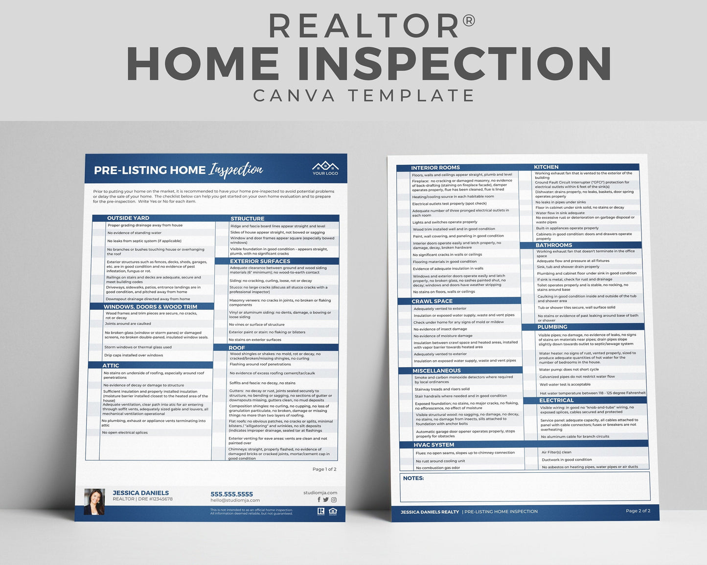 Real Estate Home Inspection Checklist, Real Estate Marketing, Printable Checklist, Real Estate Seller's Guide, Canva Template, Logo