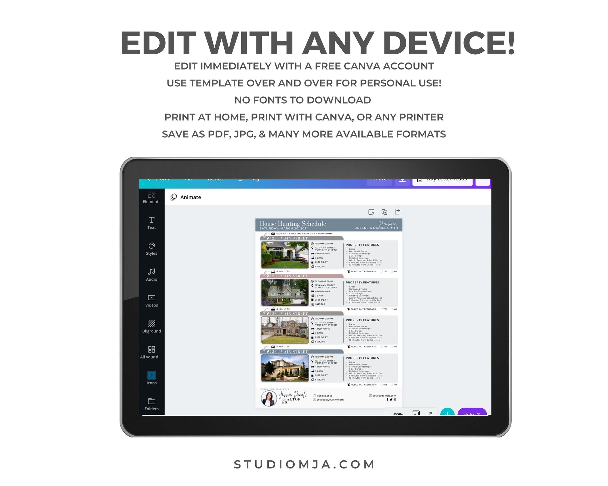 House Hunting Schedule | Real Estate Template | Home Buyer Guide | Home Buyer Packet | Real Estate Template | Canva | Download | Flyer