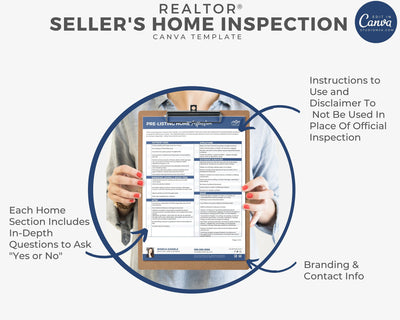 Real Estate Home Inspection Checklist, Real Estate Marketing, Printable Checklist, Real Estate Seller's Guide, Canva Template, Logo