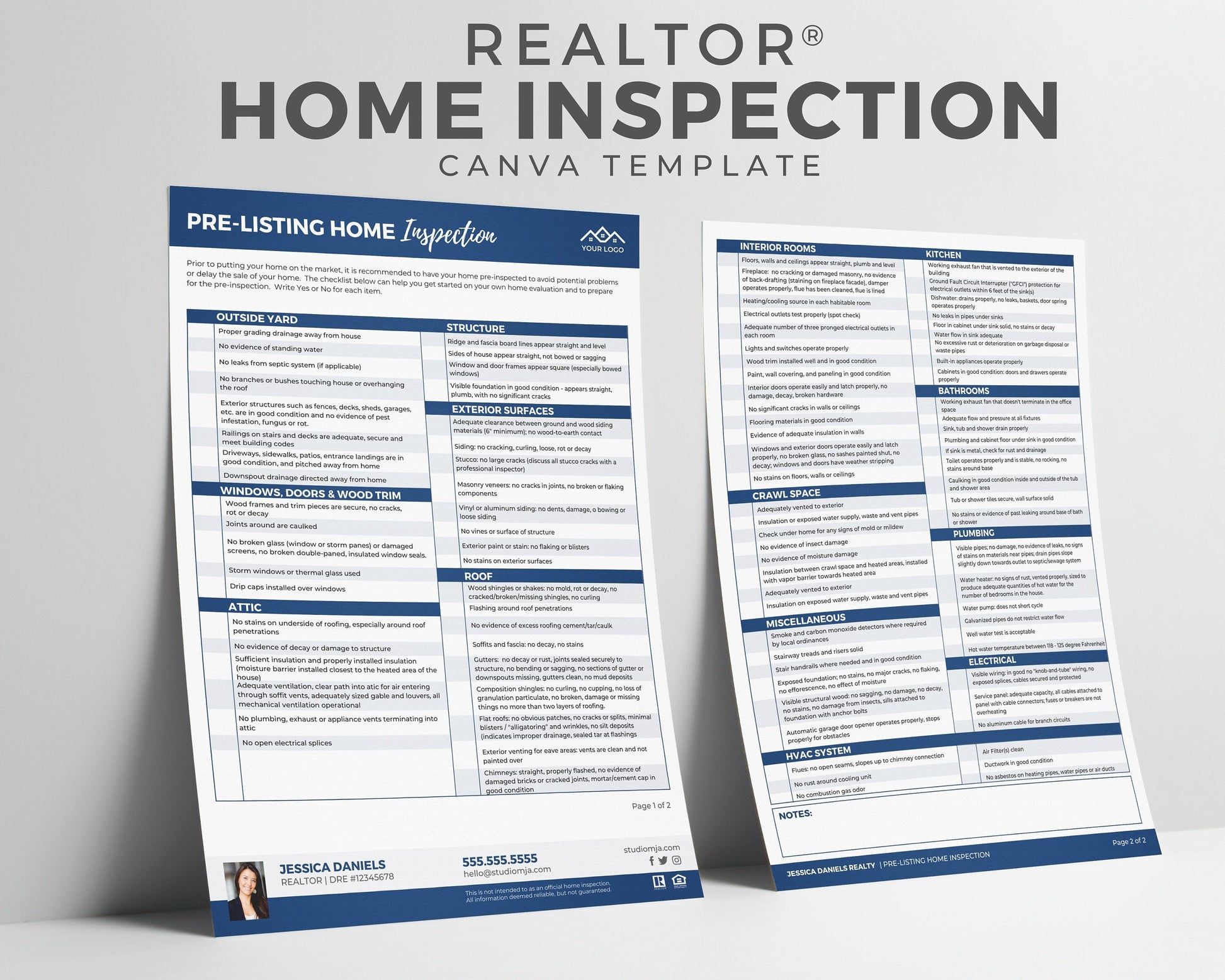 Real Estate Home Inspection Checklist, Real Estate Marketing, Printable Checklist, Real Estate Seller's Guide, Canva Template, Logo