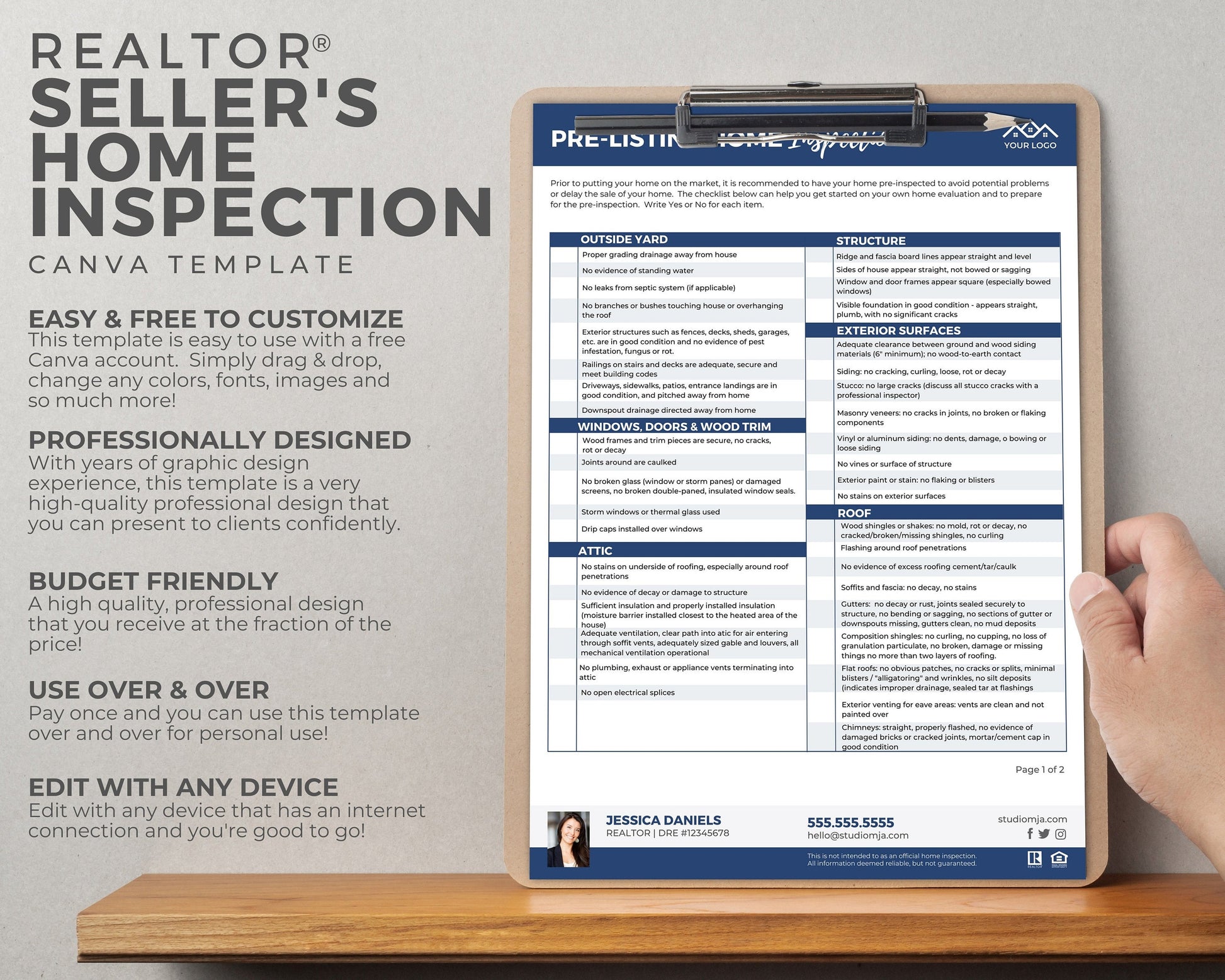 Real Estate Home Inspection Checklist, Real Estate Marketing, Printable Checklist, Real Estate Seller's Guide, Canva Template, Logo