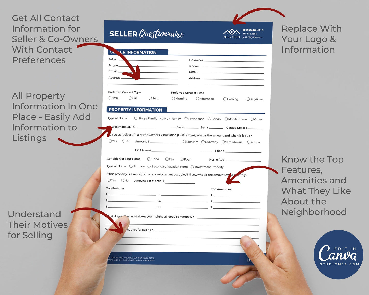 Real Estate Home Buyer's Questionnaire, Seller Questionnaire, Printable, Real Estate Buyer's Guide, Canva Template, Buyer's Checklist