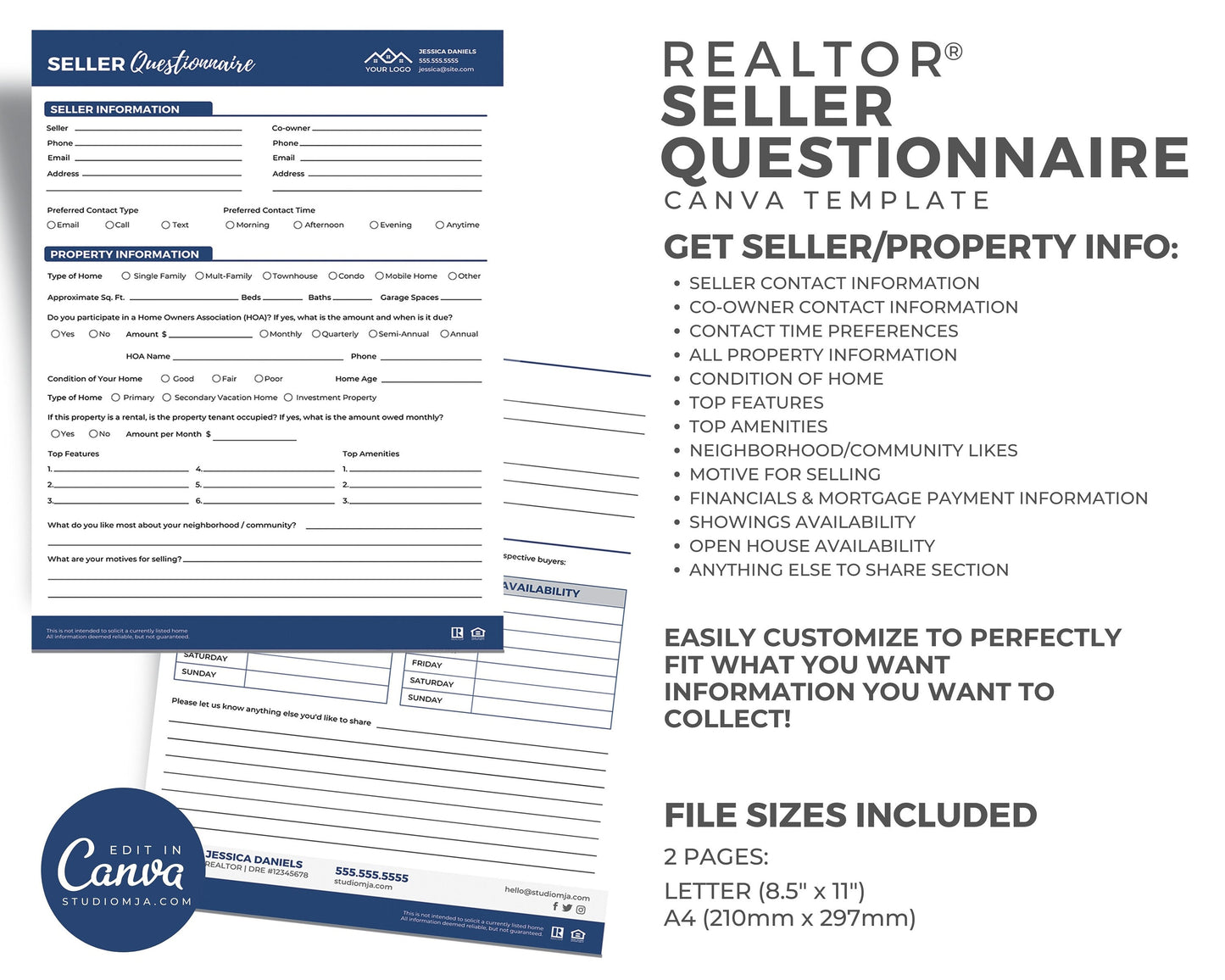 Real Estate Home Buyer's Questionnaire, Seller Questionnaire, Printable, Real Estate Buyer's Guide, Canva Template, Buyer's Checklist