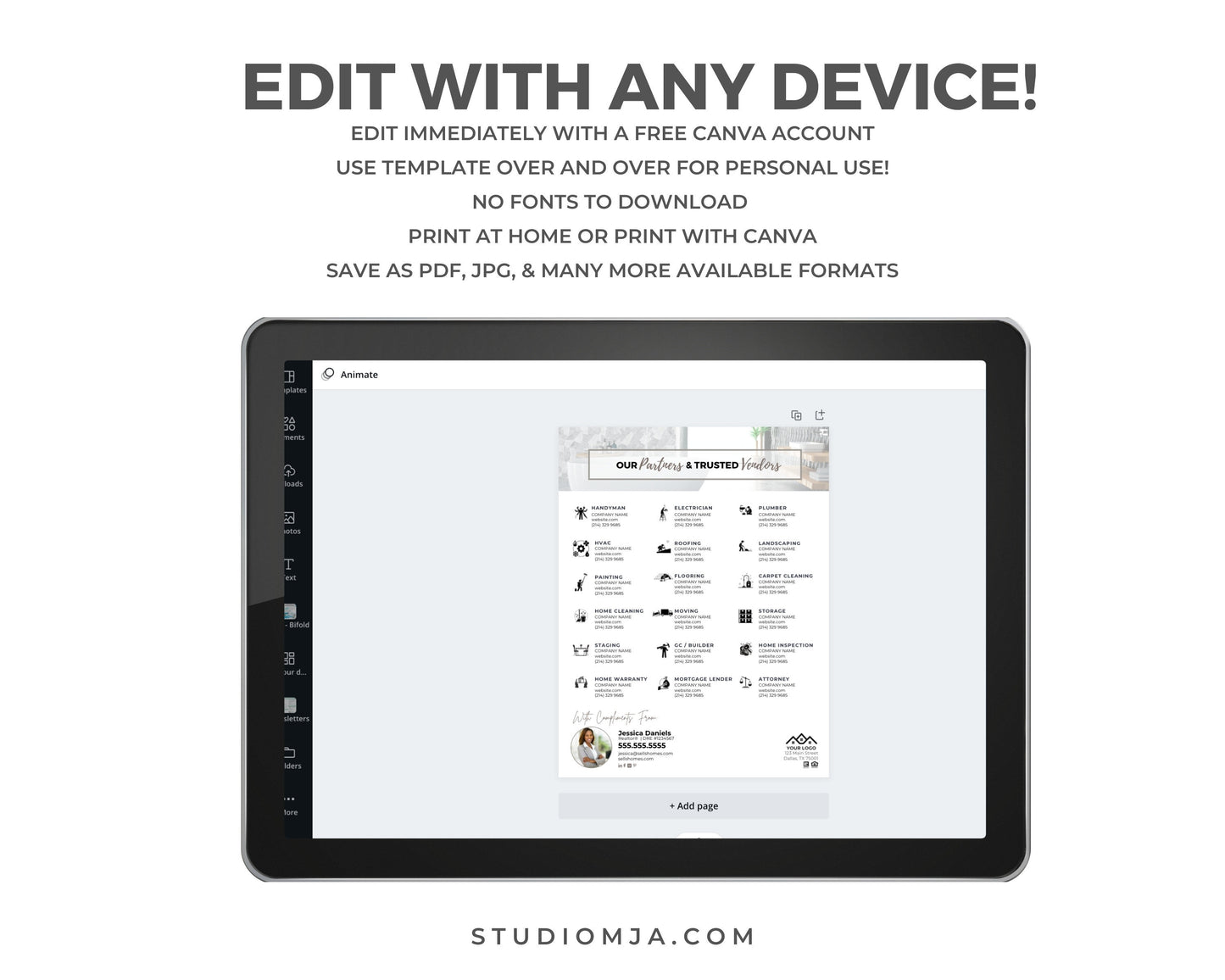 Real Estate Vendor List,Realtors Referral Template, Trusted, Preferred Vendors, Real Estate Marketing | Editable Buyer, Seller Tools, Canva