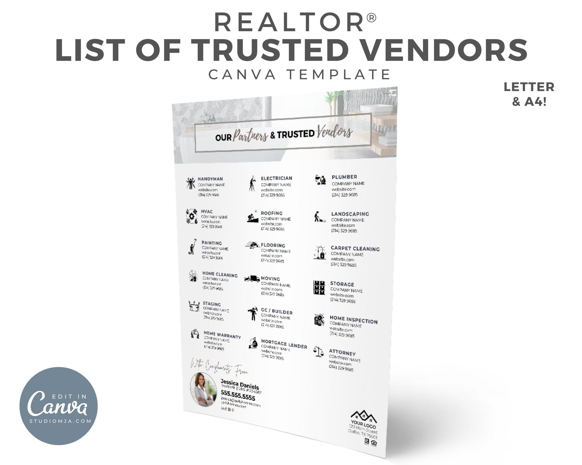 Real Estate Vendor List,Realtors Referral Template, Trusted, Preferred Vendors, Real Estate Marketing | Editable Buyer, Seller Tools, Canva