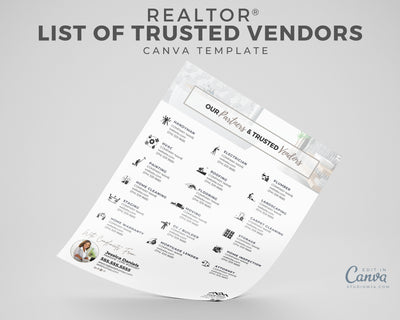 Real Estate Vendor List,Realtors Referral Template, Trusted, Preferred Vendors, Real Estate Marketing | Editable Buyer, Seller Tools, Canva