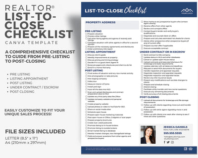 Realtor List to Close Checklist Template