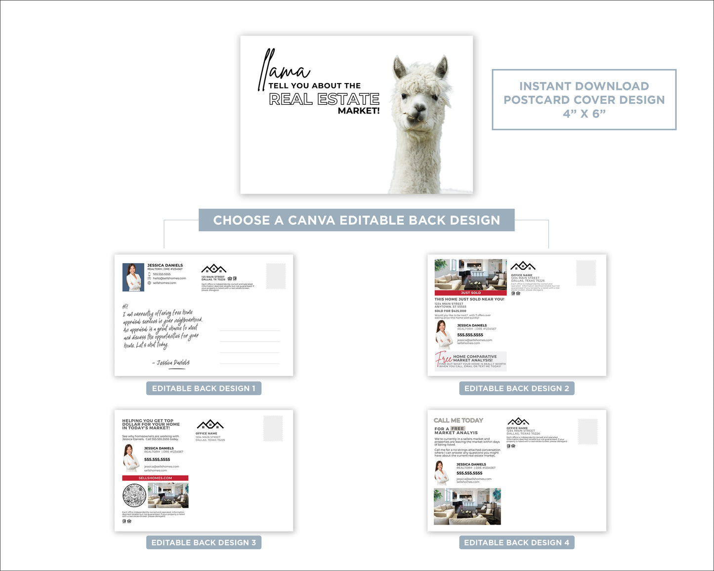 Llama Tell You About the Real Estate Market | Funny Real Estate Referral Postcard Download