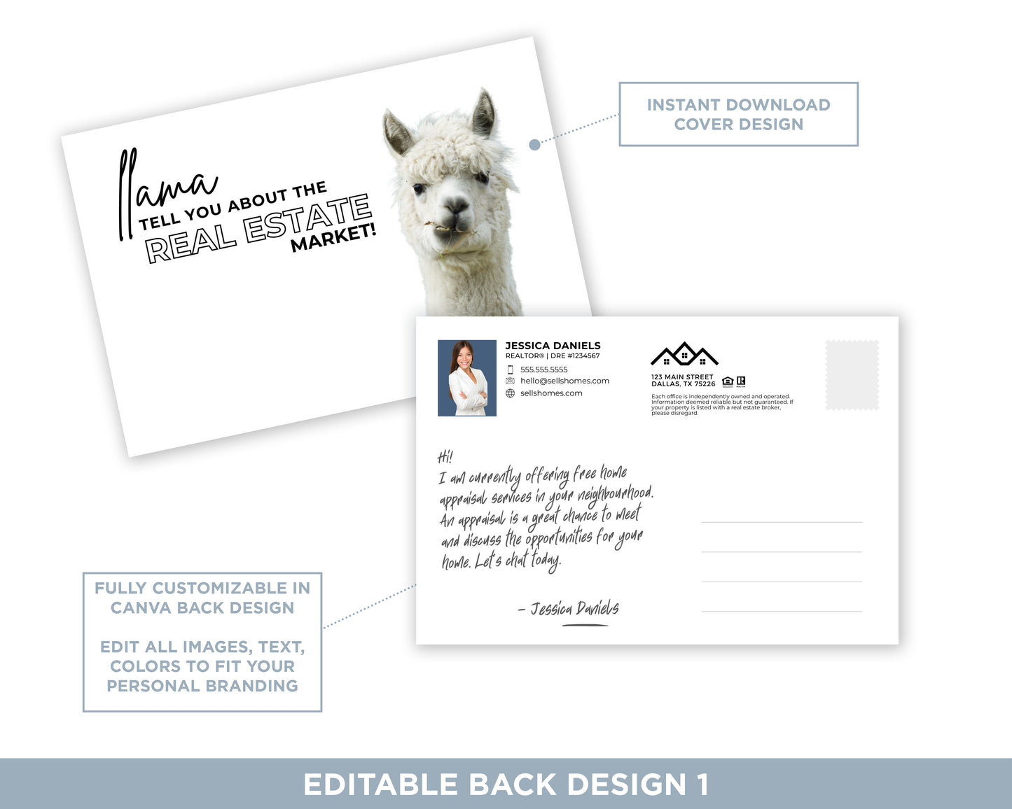 Llama Tell You About the Real Estate Market | Funny Real Estate Referral Postcard Download