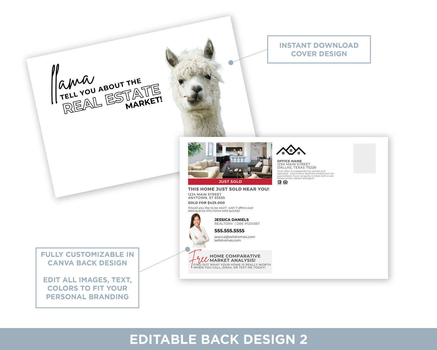 Llama Tell You About the Real Estate Market | Funny Real Estate Referral Postcard Download