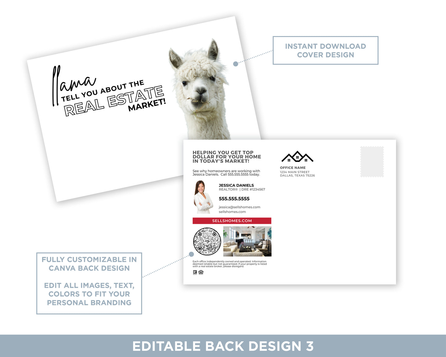 Llama Tell You About the Real Estate Market | Funny Real Estate Referral Postcard Download