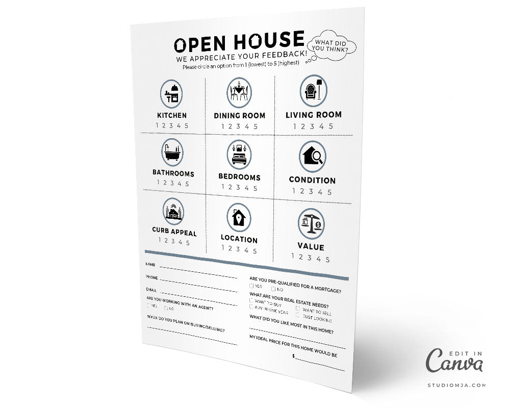 Open House Feedback Form II | Real Estate Form Template