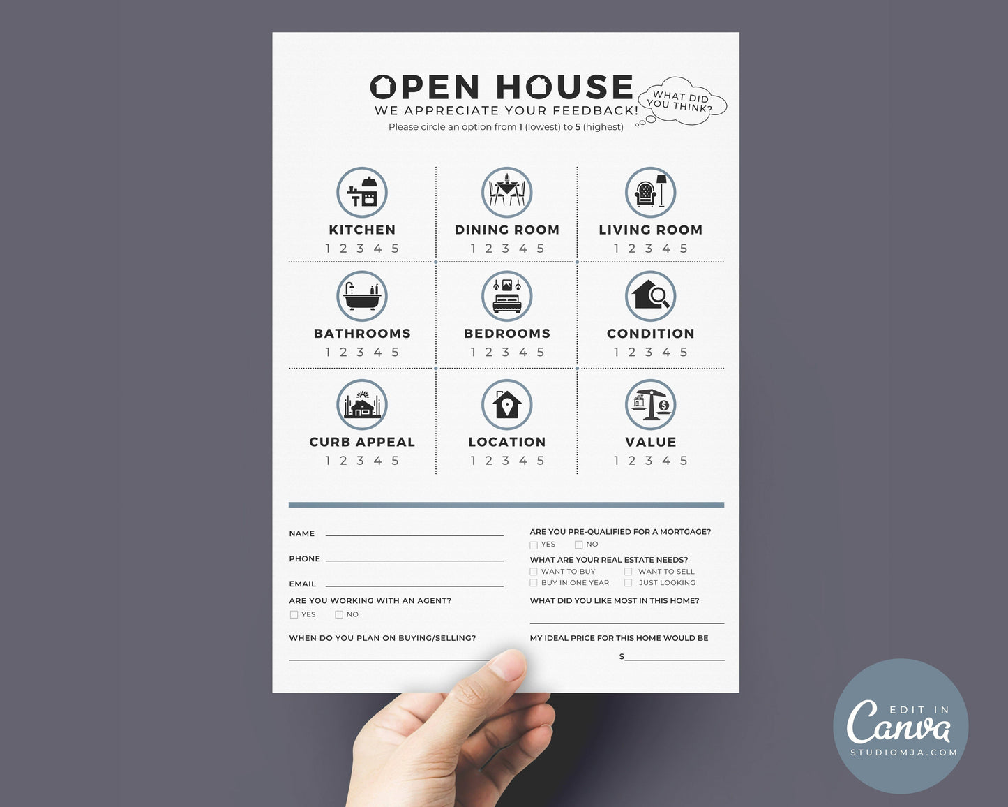 Open House Feedback Form II | Real Estate Form Template