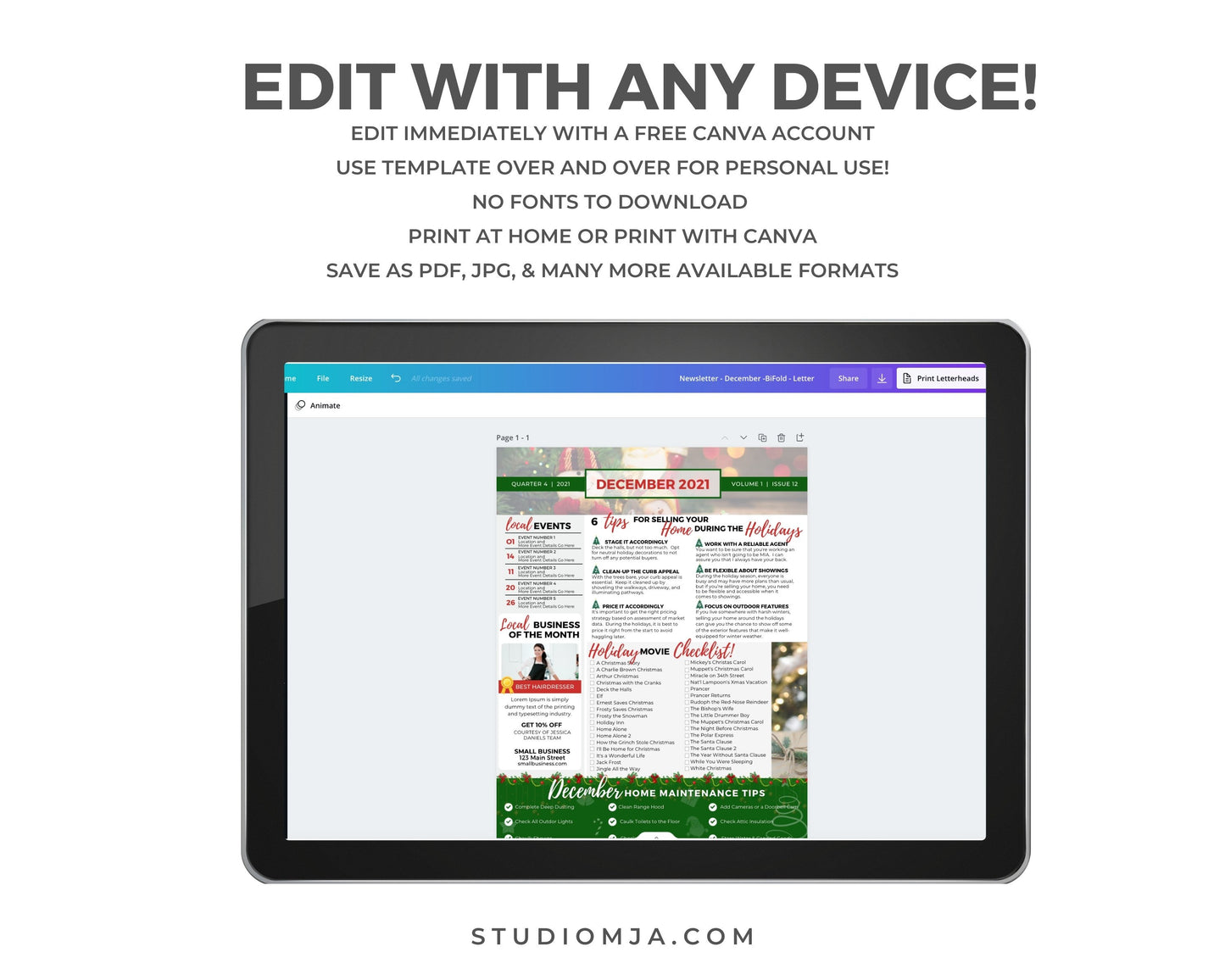 Realtor Newsletter Template - Bifold - 4th Quarter Bundle