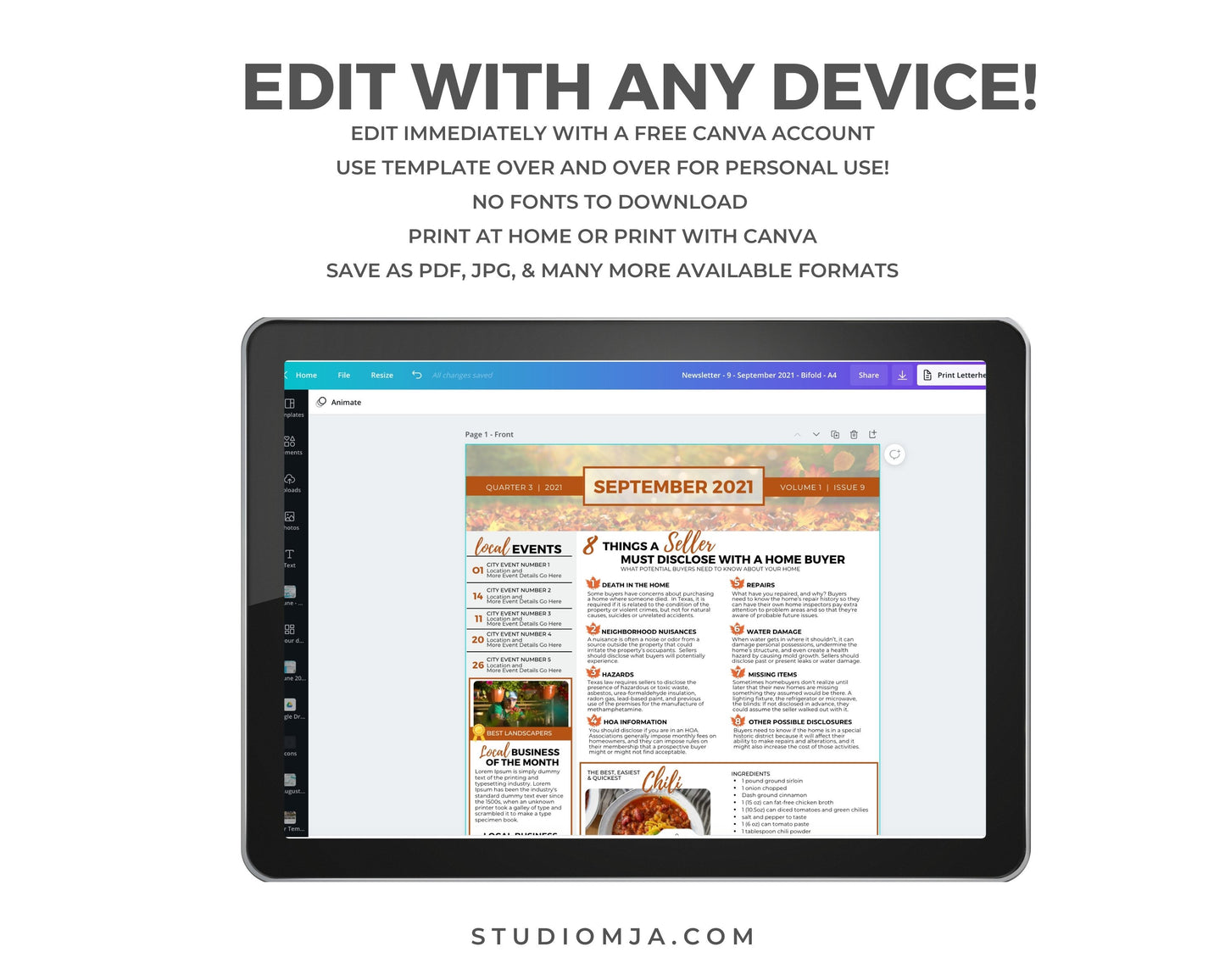 Realtor Newsletter Template - September - Bifold