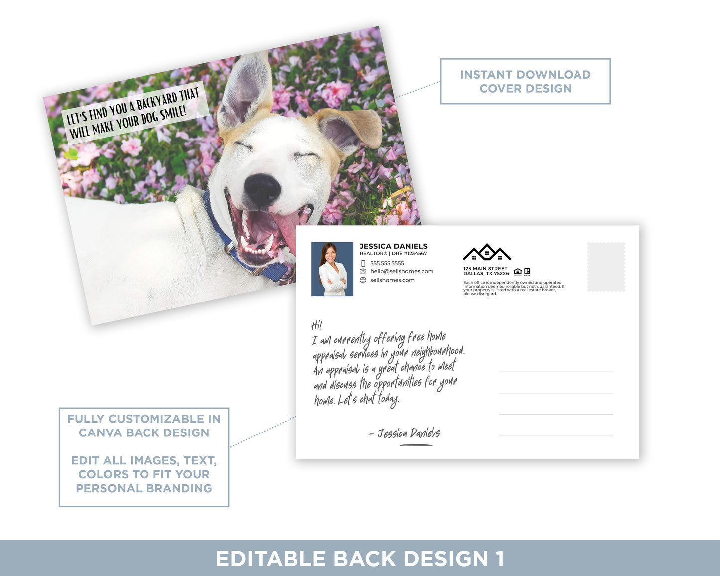 Let's Find You A Backyard Your Dog Will Smile About| Funny Real Estate Postcard Download
