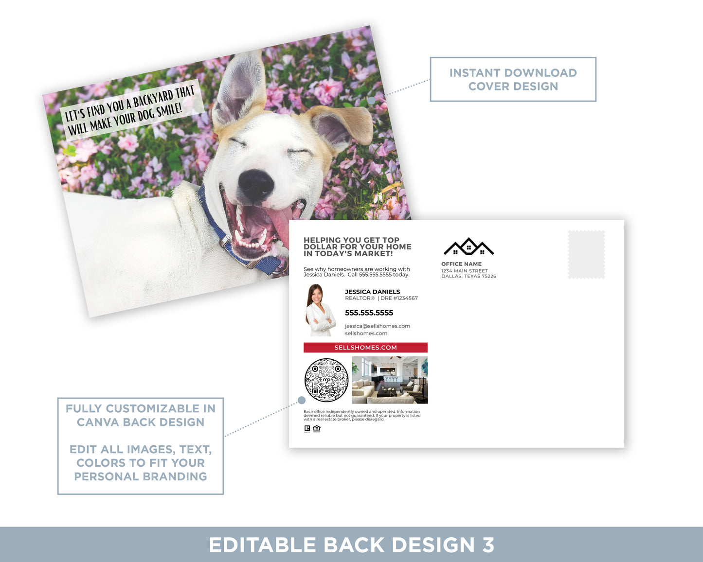 Let's Find You A Backyard Your Dog Will Smile About| Funny Real Estate Postcard Download