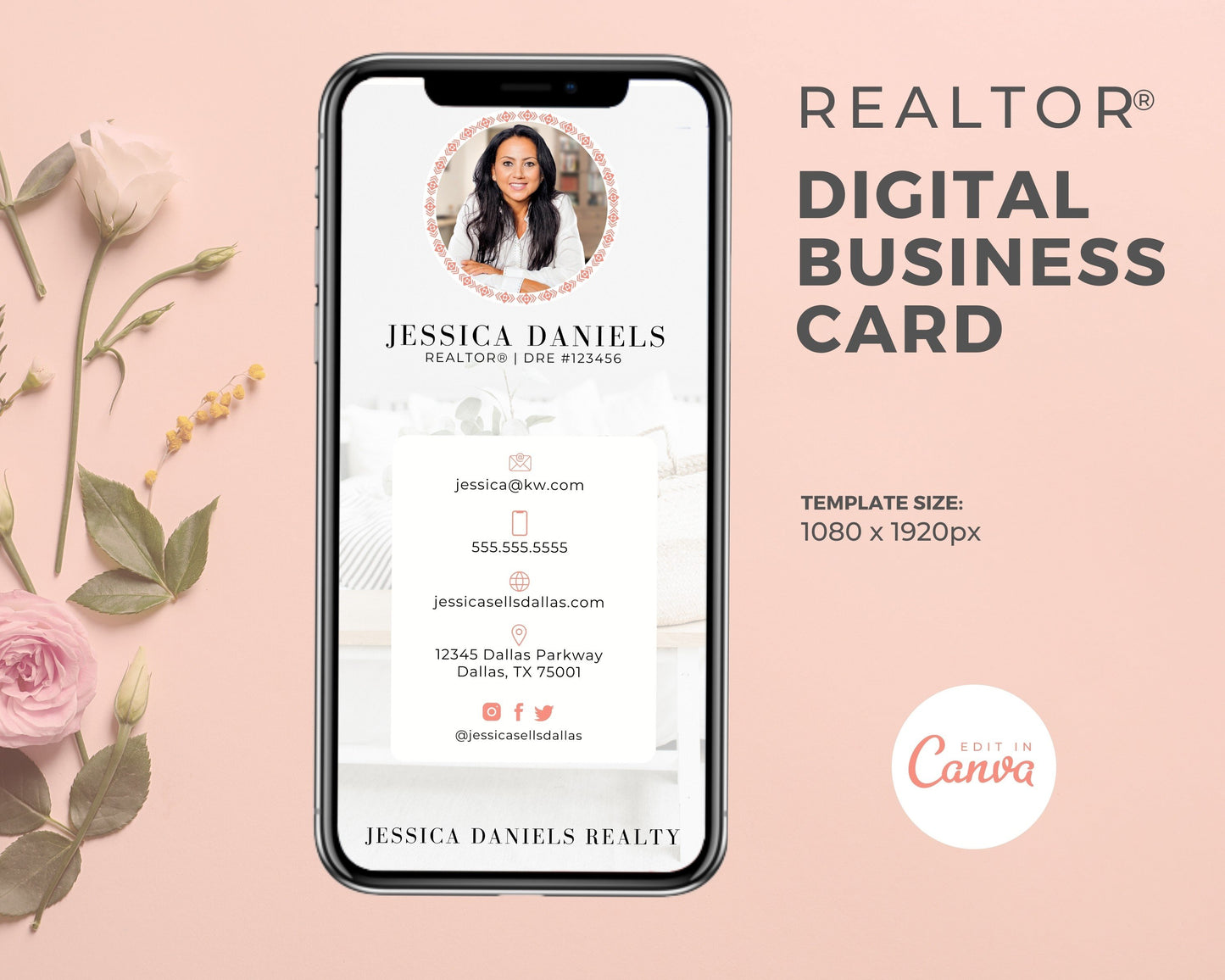 Digital Realtor Business Card - Coral