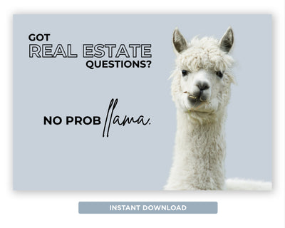Got Real Estate Questions? No Probllama | Funny Real Estate Referral Postcard Download