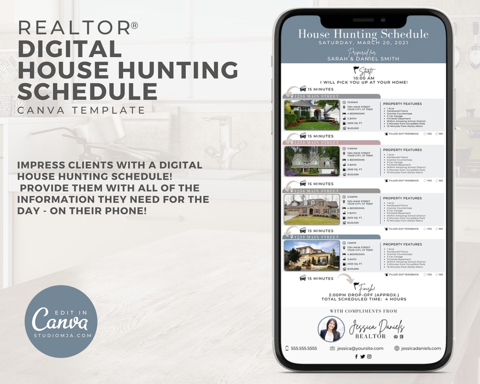 House Hunting Schedule Real Estate Digital Template Studio MJA Real