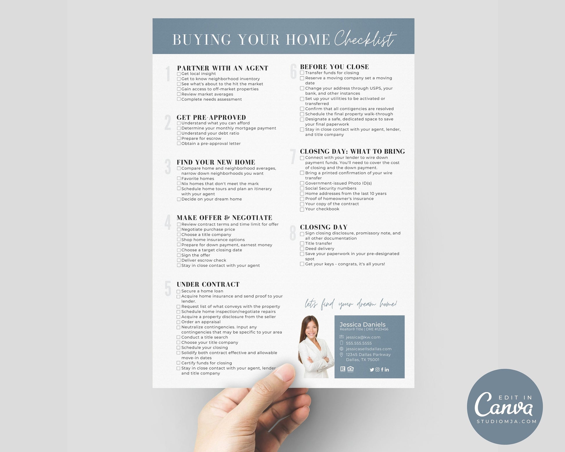 Real Estate Home Buyer's Checklist, Real Estate Marketing, Printable Checklist, Real Estate Buyer's Guide, Canva Template, Logo