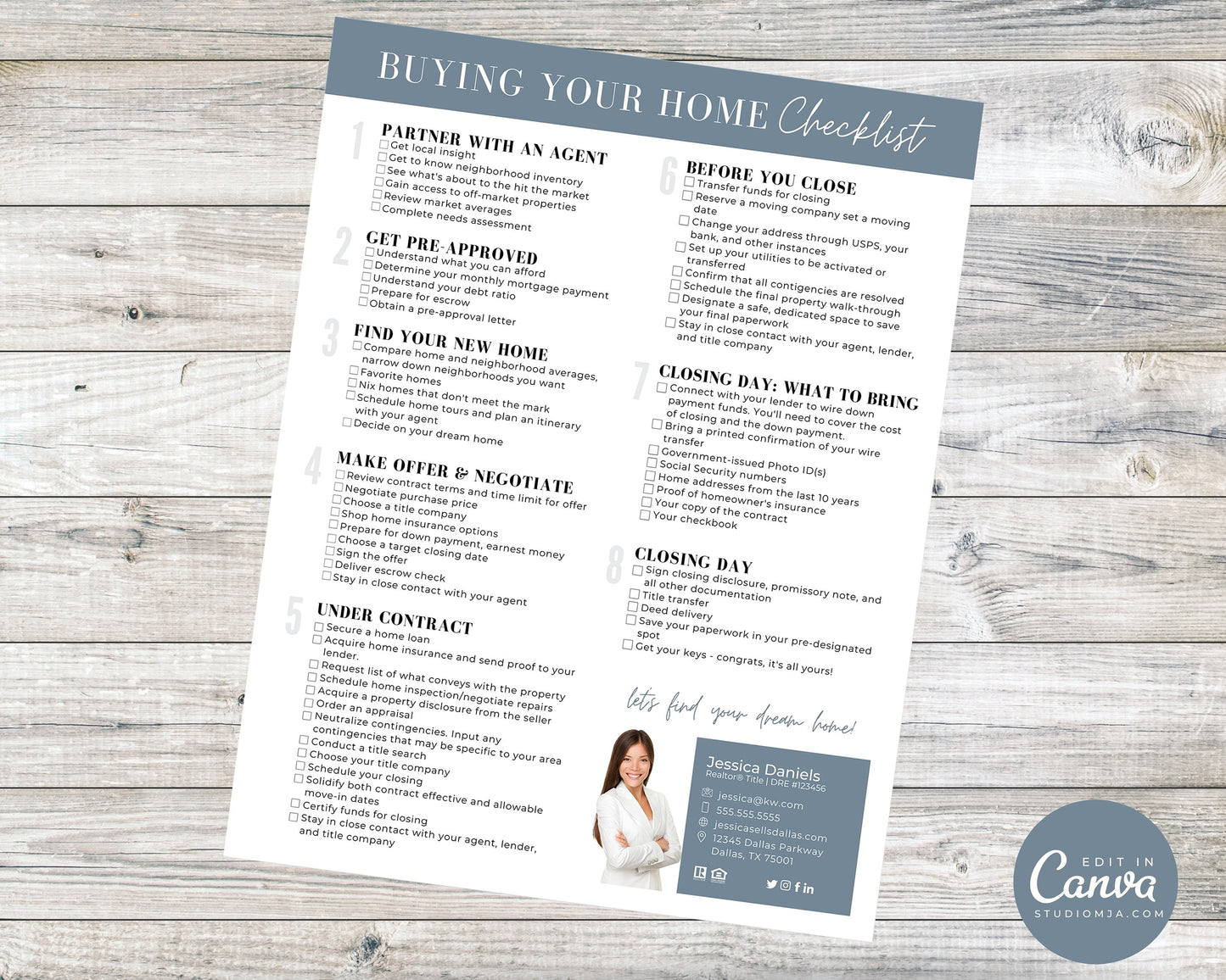 Real Estate Home Buyer's Checklist, Real Estate Marketing, Printable Checklist, Real Estate Buyer's Guide, Canva Template, Logo
