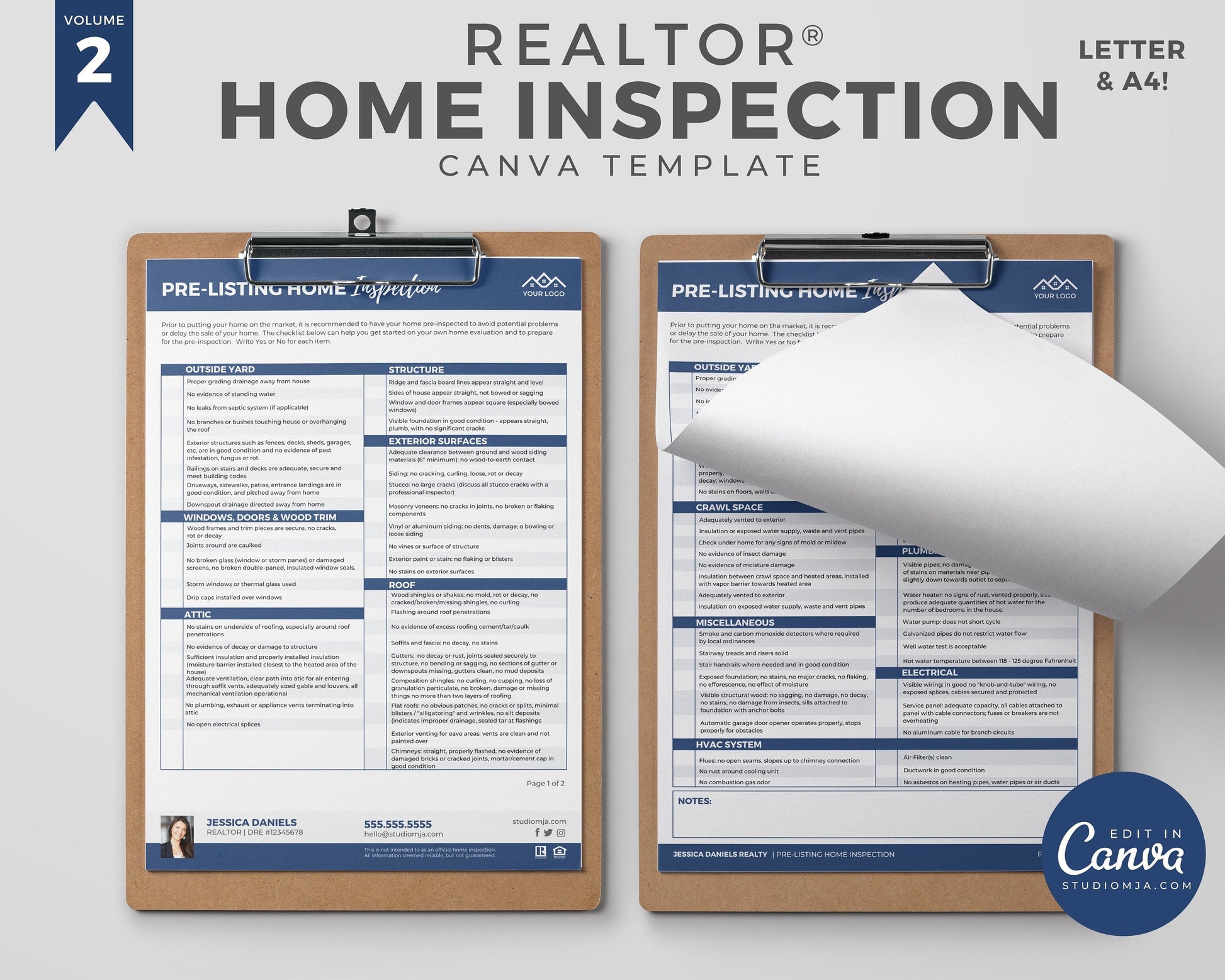 Real Estate Home Inspection Checklist, Real Estate Marketing, Printable Checklist, Real Estate Seller's Guide, Canva Template, Logo