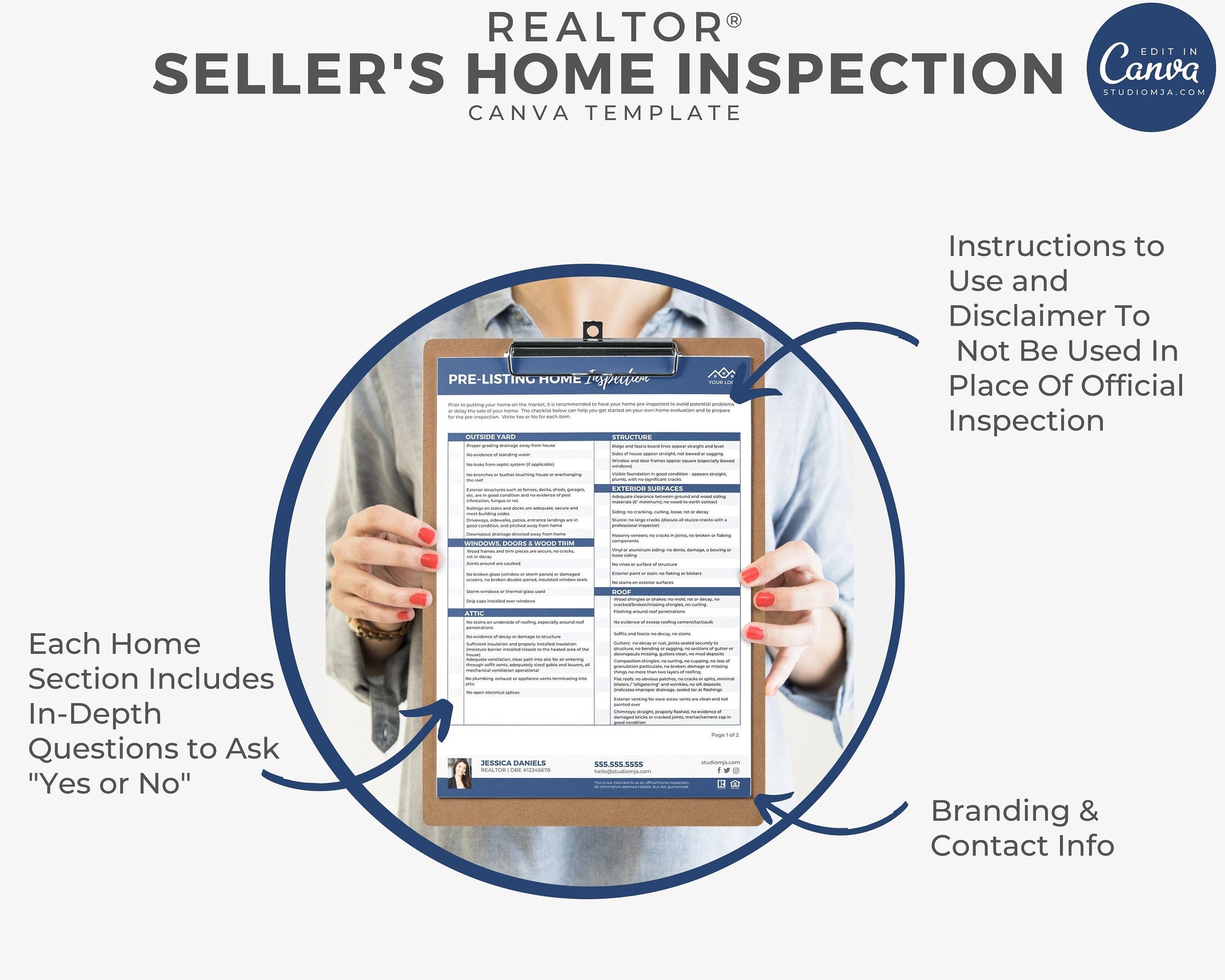 Real Estate Home Inspection Checklist, Real Estate Marketing, Printable Checklist, Real Estate Seller's Guide, Canva Template, Logo