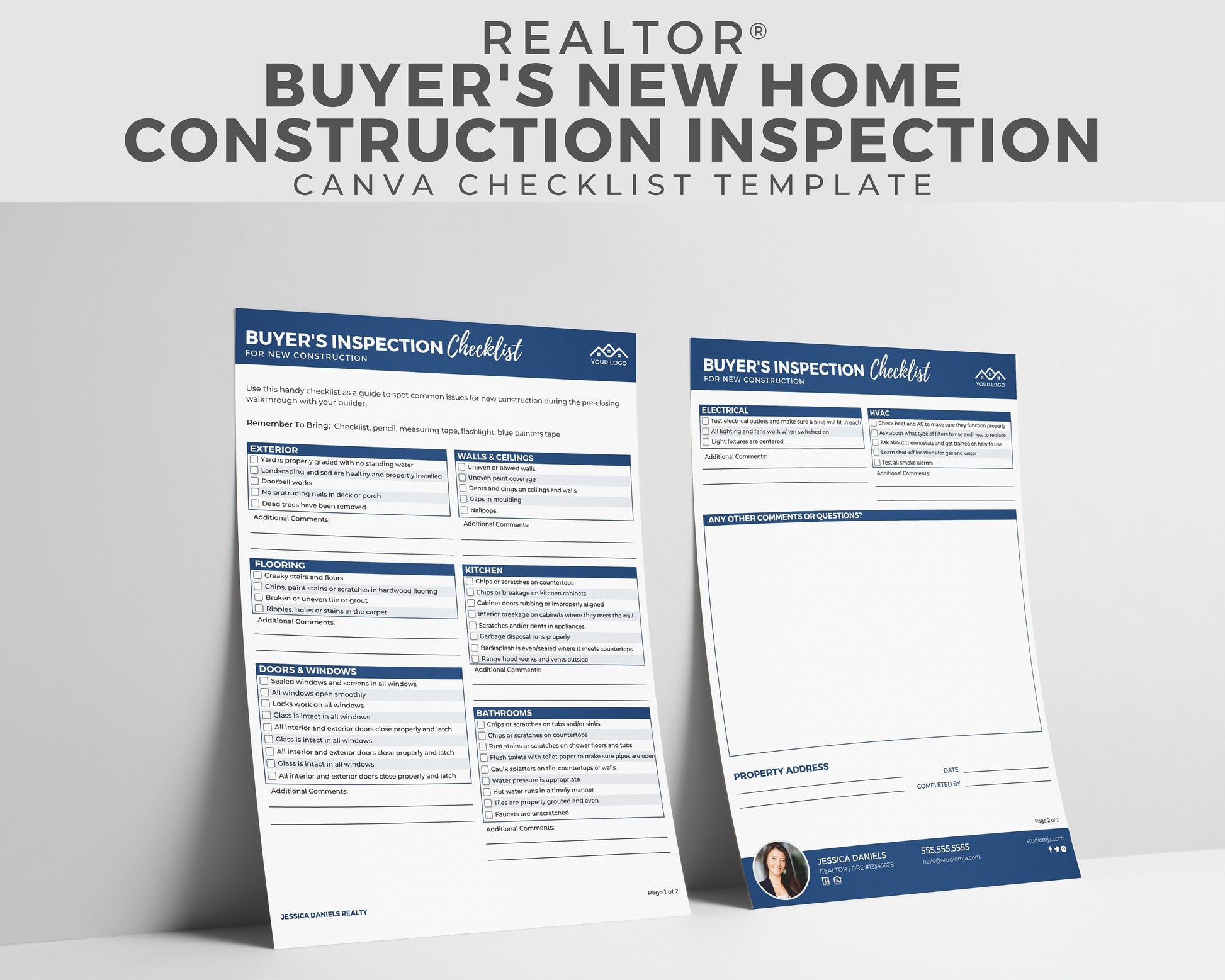 Real Estate Buyer New Construction Inspection Checklist, Real Estate Marketing, Printable Checklist, Buyer Packet, Canva Template, Realtor