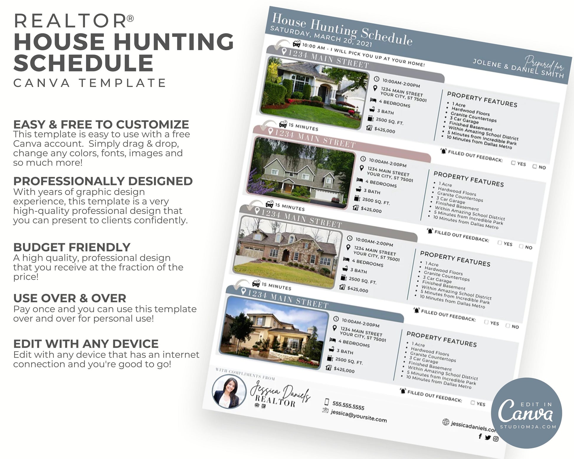 House Hunting Schedule | Real Estate Template | Home Buyer Guide | Home Buyer Packet | Real Estate Template | Canva | Download | Flyer