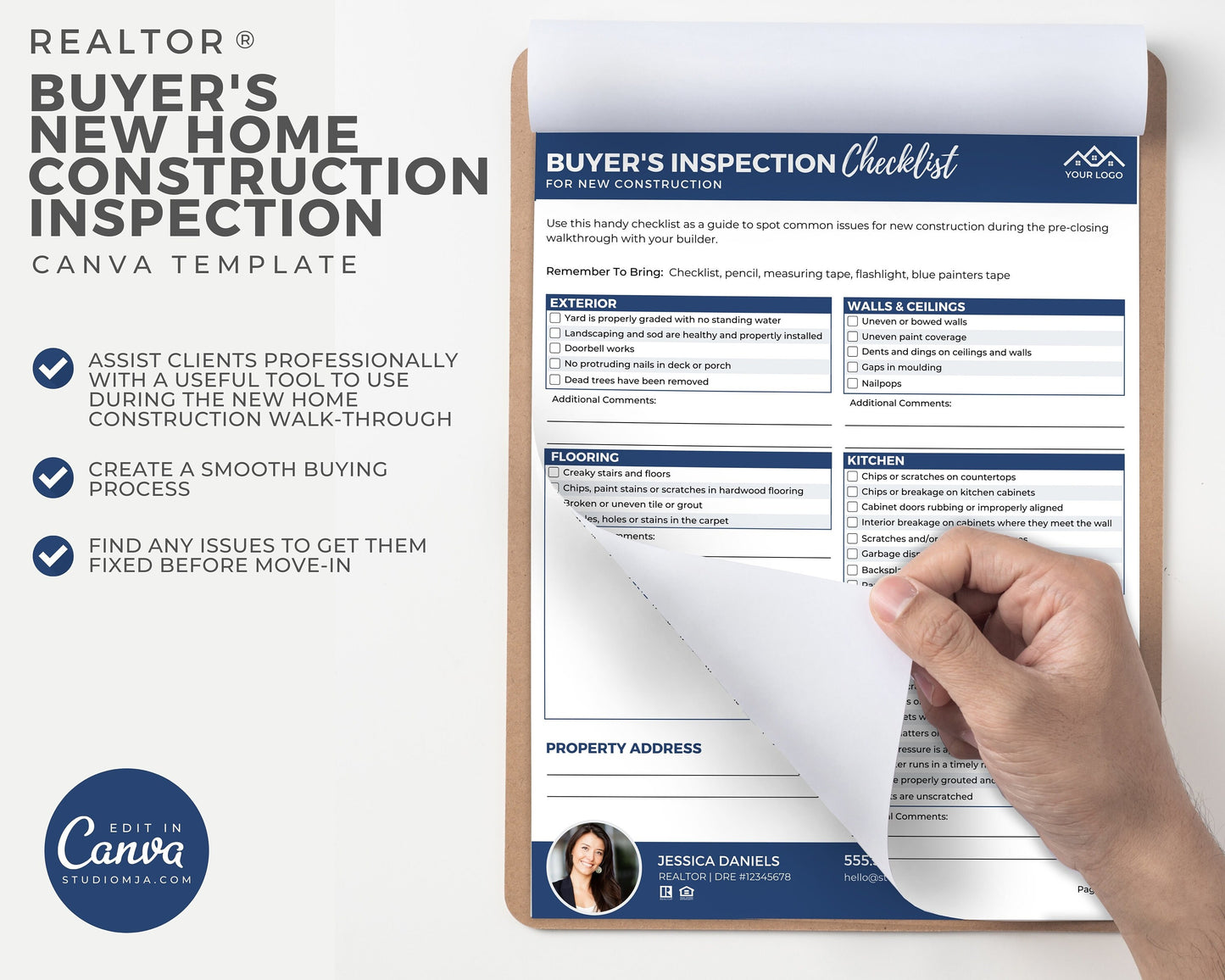 Real Estate Buyer New Construction Inspection Checklist, Real Estate Marketing, Printable Checklist, Buyer Packet, Canva Template, Realtor