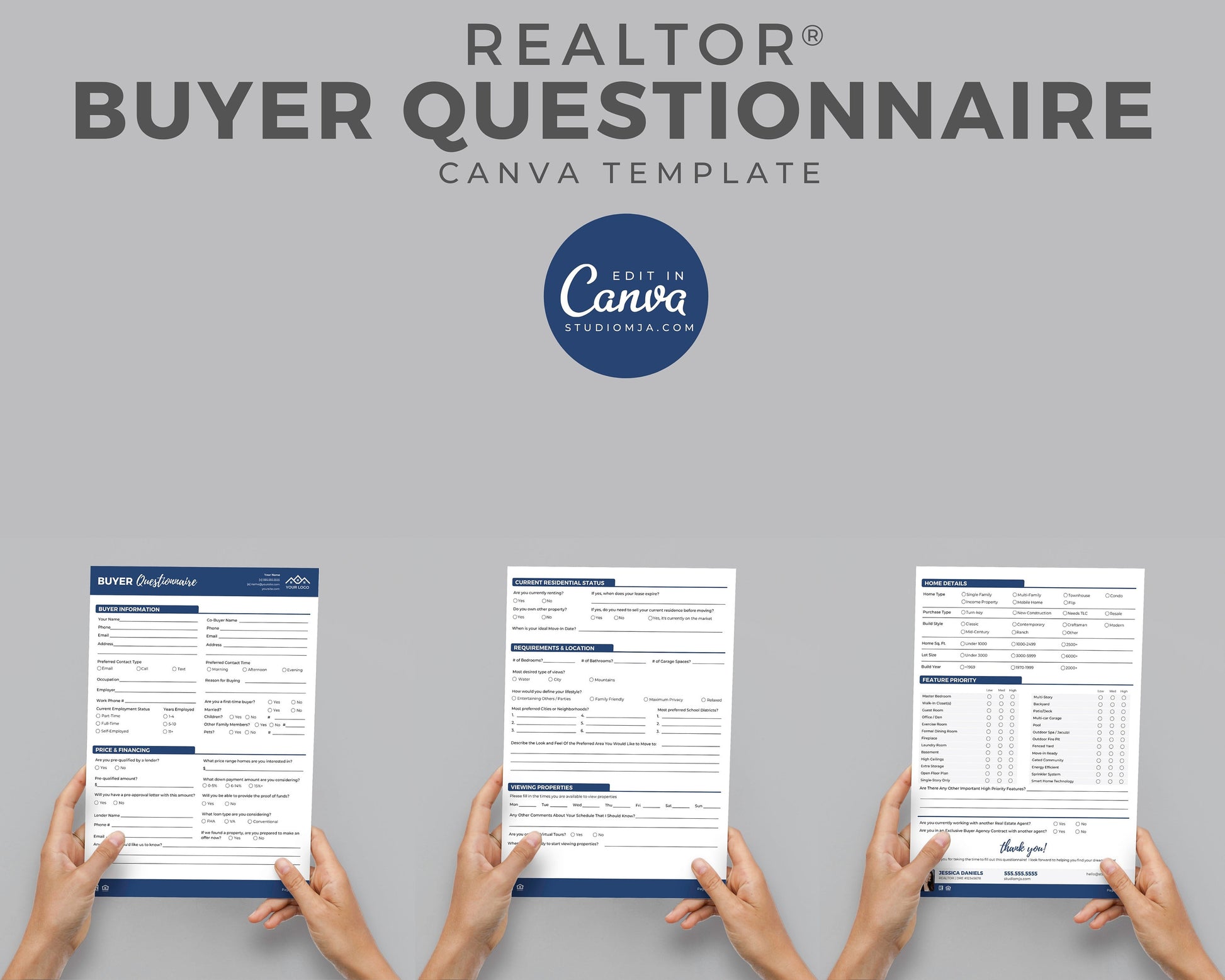 Real Estate Home Buyer's Questionnaire, Seller Questionnaire, Printable, Real Estate Buyer's Guide, Canva Template, Buyer's Checklist