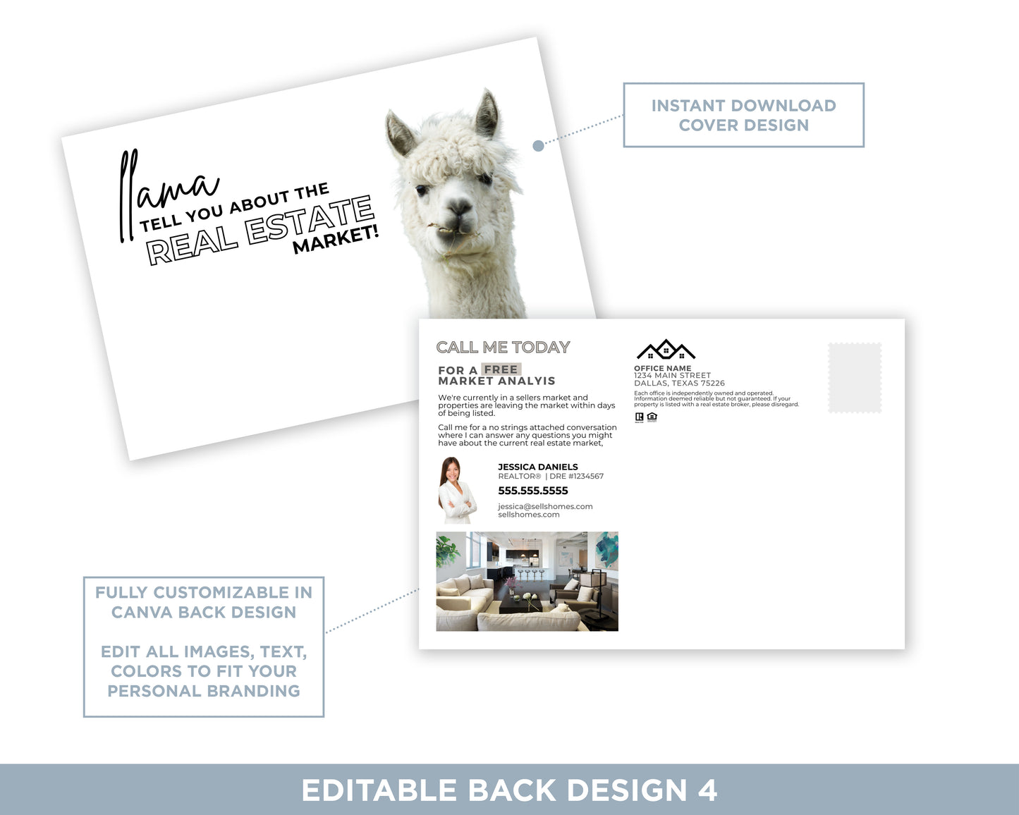 Llama Tell You About the Real Estate Market | Funny Real Estate Referral Postcard Download