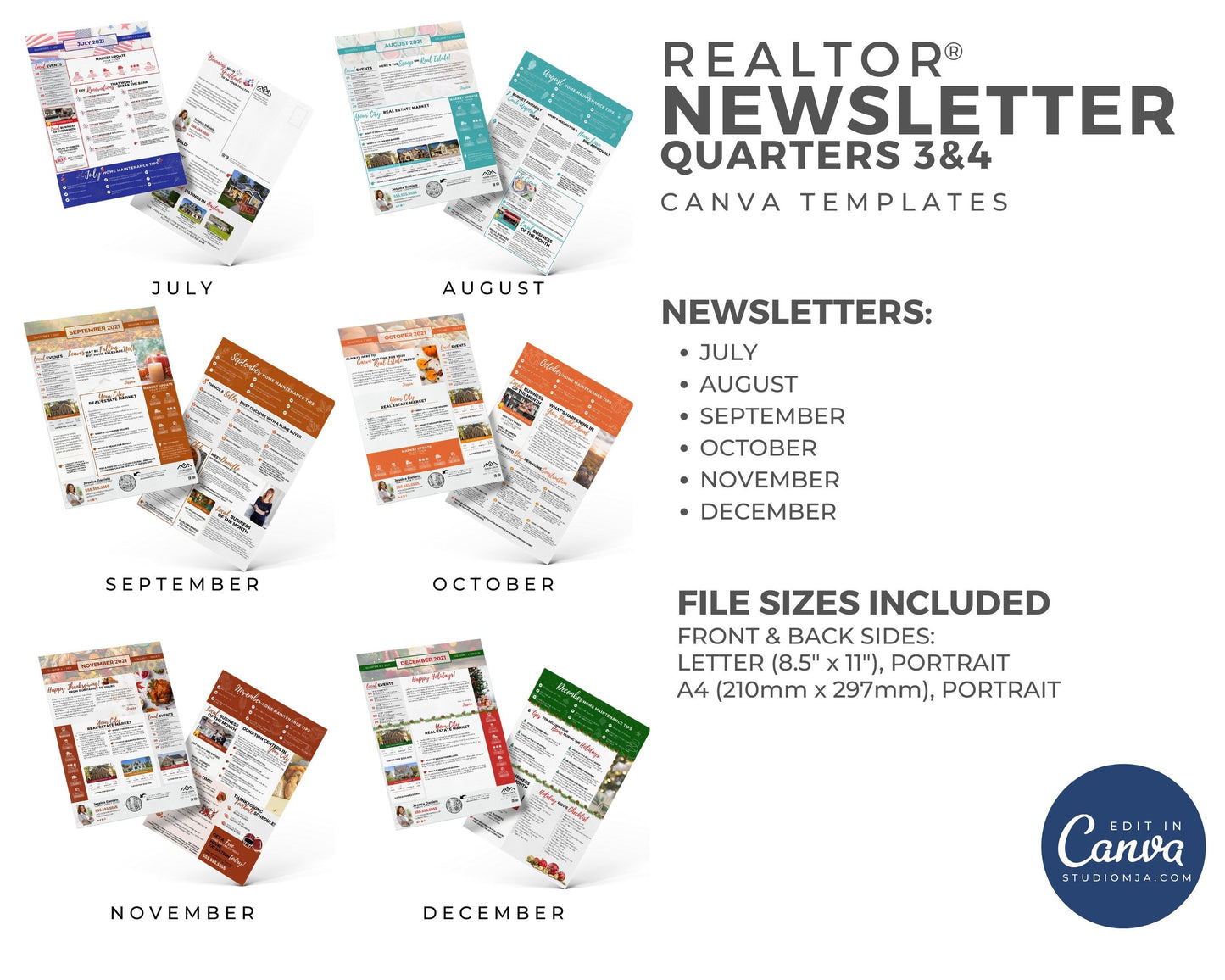 Realtor Newsletter Template - BiFold - 3rd & 4th Quarter Bundle