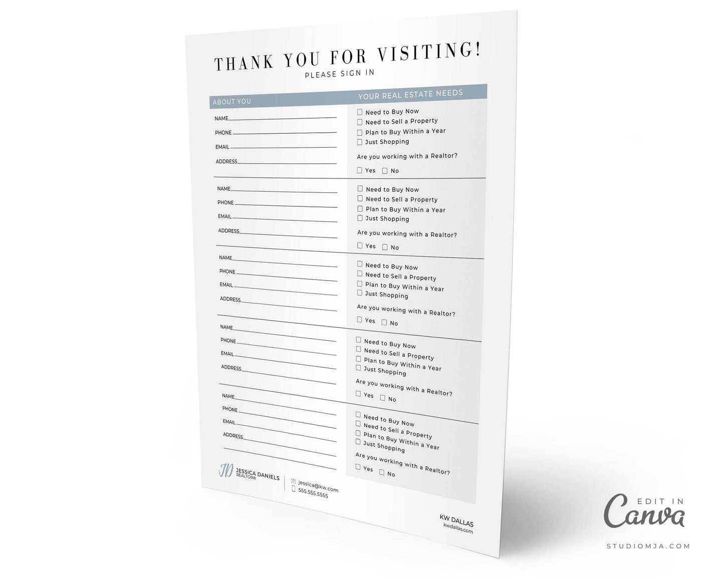 Open House Sign-in Template | Real Estate Form Template