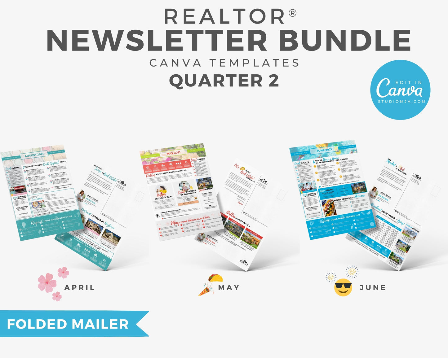 Realtor Newsletter Template - Bifold - 2nd Quarter Bundle
