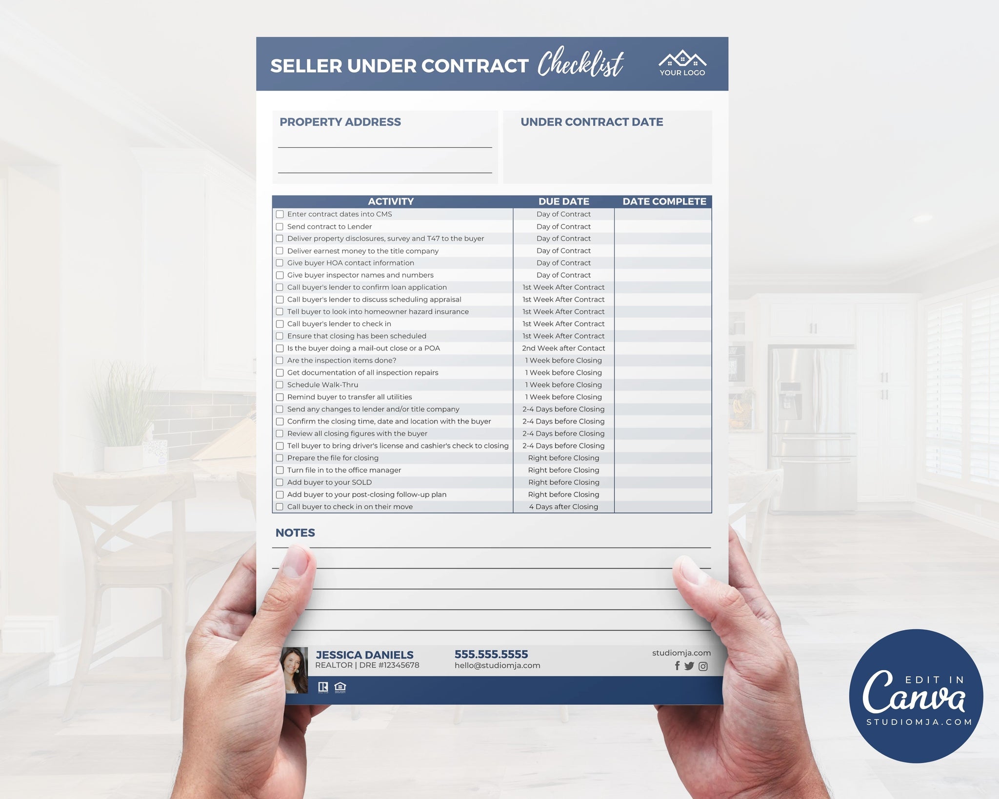 Seller Under Contract Checklist Template Studio MJA Real Estate Marketing