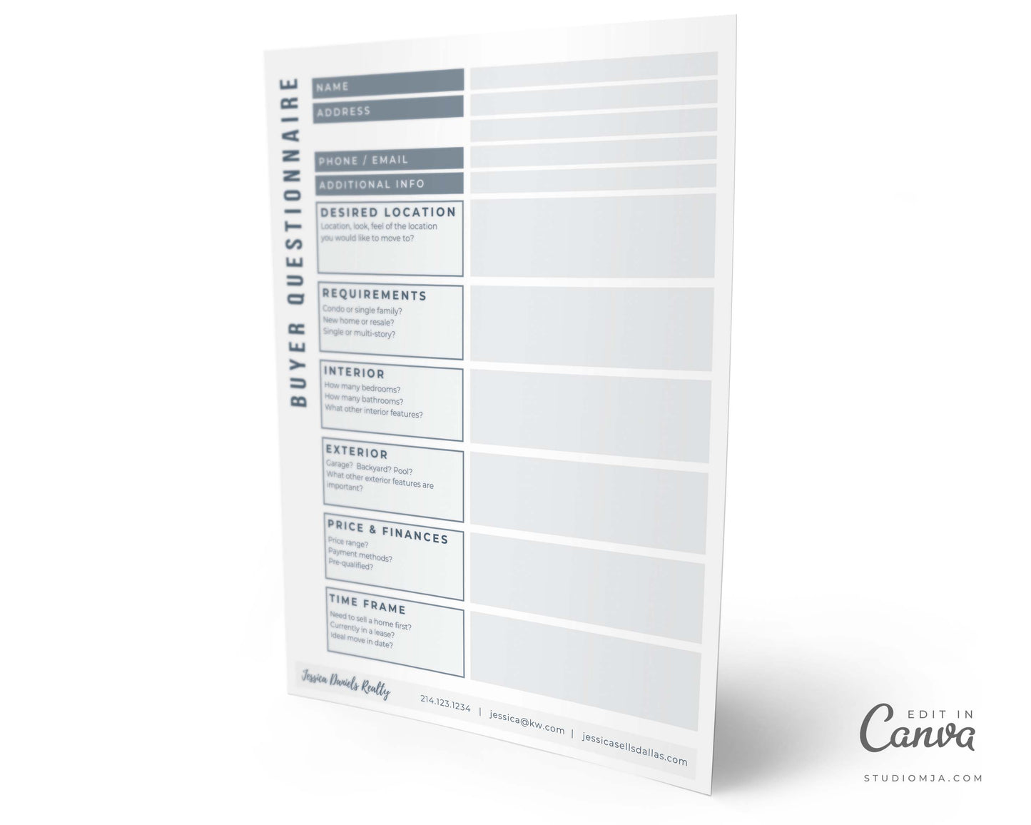 The Minimalist Buyer Questionnaire Form | Real Estate Form Template
