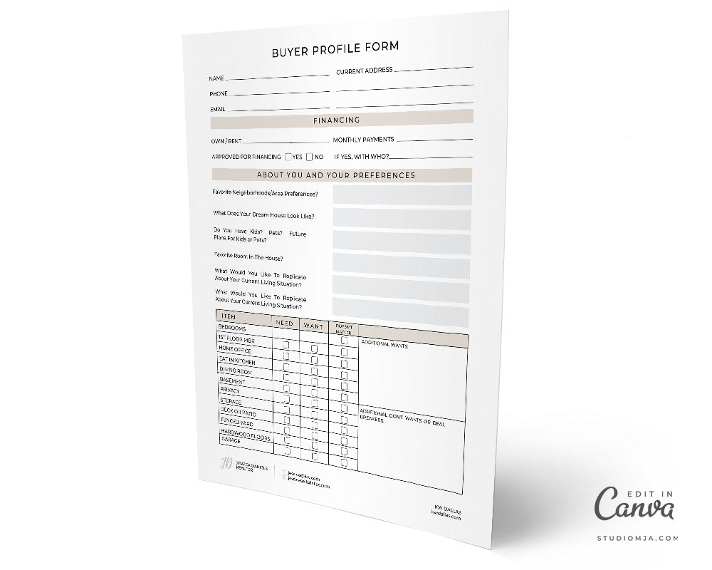 Buyer Profile Form | Real Estate Template